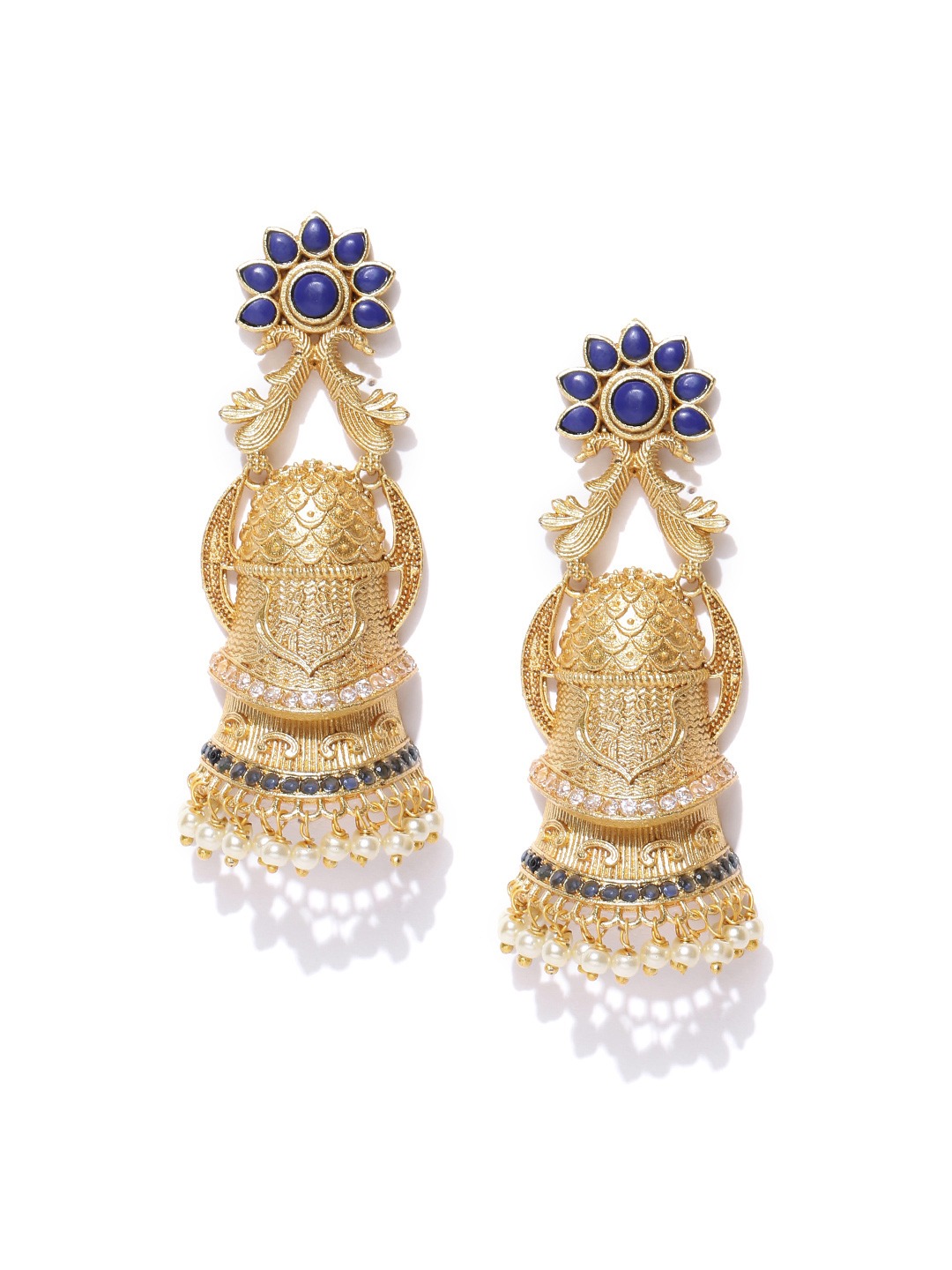 YouBella Gold-Toned  Blue Dome Shaped Jhumkas